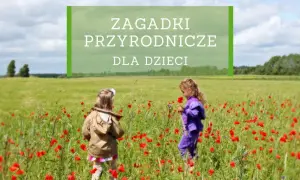 Dwie dziewczynki w kwiecistej łące, odkrywają tajemnice natury. Idealne zagadki przyrodnicze dla dzieci.