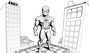 Gotowa do pokolorowania kolorowanka spiderman na dachu wieżowca, czeka na Twoją kreatywność!