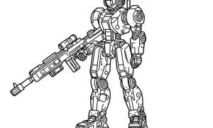 Robot kolorowanka z karabinem. Gotowy do akcji, czeka na Twoje kolory!