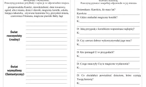 Test z Karolci z odpowiedziami: zadanie rozróżniające świat rzeczywisty i fantastyczny oraz wywiad z bohaterką.