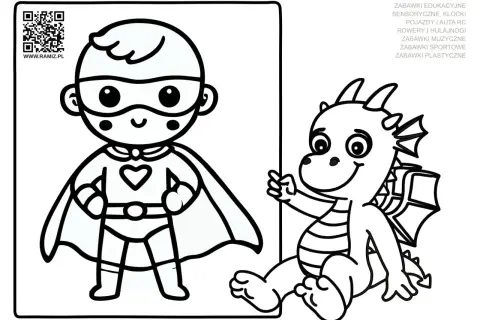 Superbohater i smok czekają na pokolorowanie! Te kolorowanki dla dzieci to świetna zabawa.