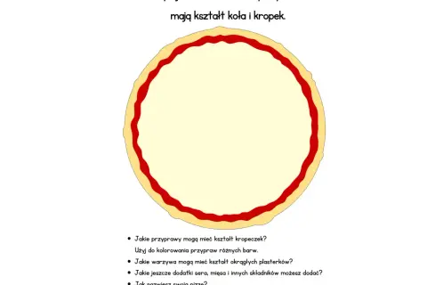 Dzień kropki! Narysuj składniki na pizzę w kształcie kół i kropek. Jakie przyprawy, warzywa i dodatki dodasz do swojej pizzy?