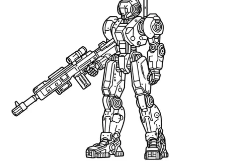 Robot kolorowanka z karabinem. Gotowy do akcji, czeka na Twoje kolory!