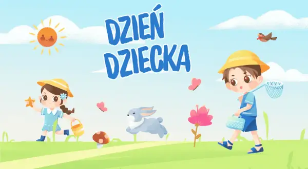 Wesołe pomysły na Dzień Dziecka w szkole podstawowej: dzieci łapią motyle, bawią się w słońcu.