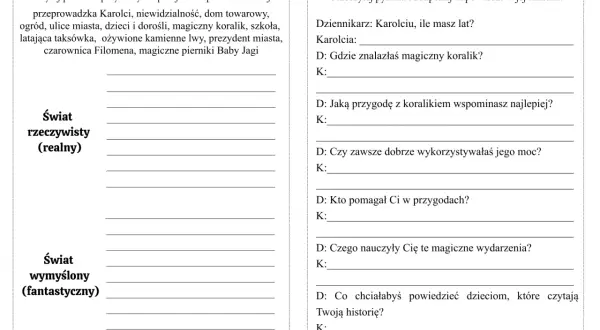 Test z Karolci z odpowiedziami: zadanie rozróżniające świat rzeczywisty i fantastyczny oraz wywiad z bohaterką.