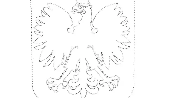 Orzeł Biały, polski symbol narodowy, wyłania się z punktów. Kodowanie narodowych symboli w sztuce.