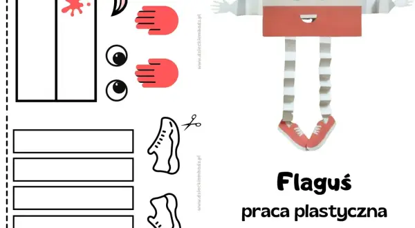 Dzień flagi praca plastyczna: wycinanka z elementami do stworzenia ludzika z polskiej flagi.