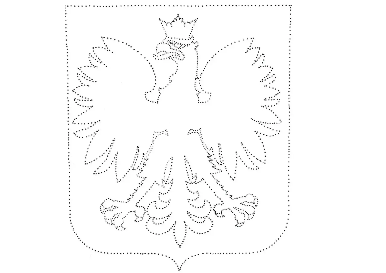 Orzeł Biały, polski symbol narodowy, wyłania się z punktów. Kodowanie narodowych symboli w sztuce.