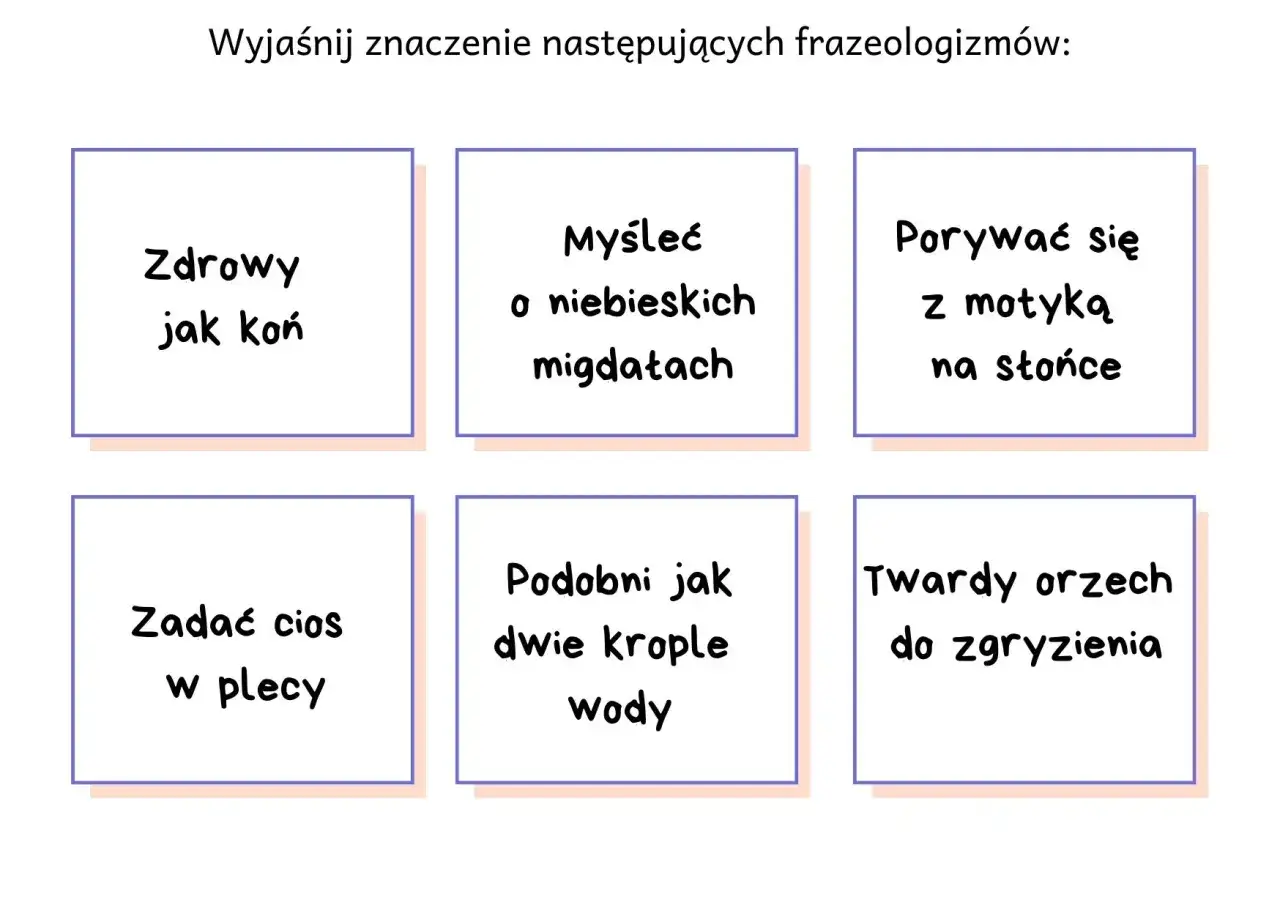 Wyjaśnij znaczenie frazeologizm&oacute;w: 
