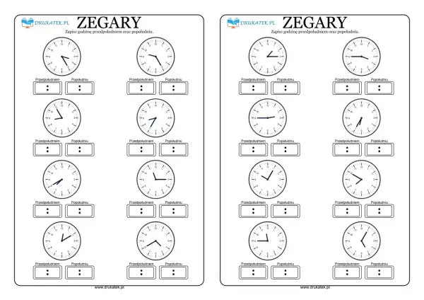 Zegary do nauki, jak odczytywać godziny przed i po południu. Prosta nauka zegara dla dzieci.